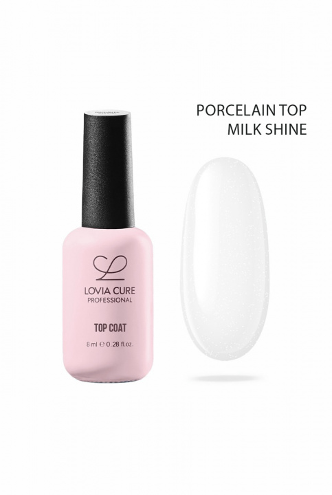 Топ Фарфоровый молочный БЛЕСК без липкого слоя UV/LED Porcelain Milk Shine LOVIA CURE, 8мл